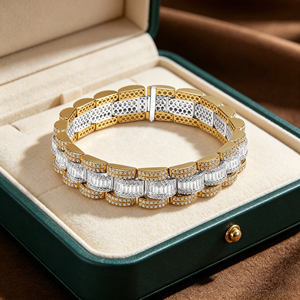 Luxury 14K Gold Plated Diamond <b>Bracelet</b> Baguette Cut Geometric Chain Link Unisex Jewelry - Product Image 5