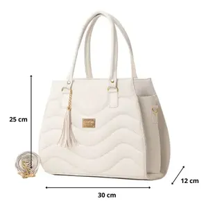Bolso de Mano para Mujer Fana Alissa, Blanco, Cuero PU Acolchado, Decoración de Perlas, Cierre de Solapa, Dos Asas, para Bodas y Uso Diario - Product Image 4