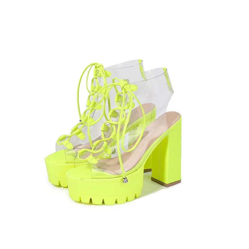 2022 Ladies Fashion Shoes Boots PVC Platform High Heels Shoes Summer Thick Heel Fluorescent Green Sandals Women's Shoes