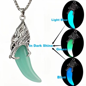 Collares con colgante de cabeza de Lobo de aleación de diente de lobo luminoso para hombres, cadena de acero inoxidable, collar de luces nocturnas - Product Image 5