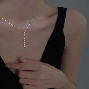 Rainbowking S925 Collier Femme en Argent Sterling Délicat Croix Tassel Clavicule Chaîne Niche Design Pendentif Ins Style <span class=keywords><strong>Rainb</strong></span> - Product Image 5