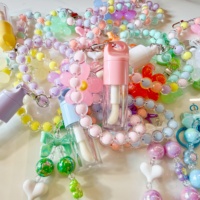 Tube vide pour gloss à lèvres 4ml avec grand applicateur, porte-clés fleur, emballage rond pour rouge à lèvres liquide, teinte à lèvres, huile à lèvres, gloss, laque à lèvres