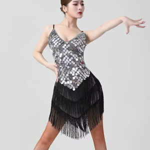 Robe à franges et sequins style Gatsby des années 20, sexy, col en V, bretelles spaghetti, costume de danse latine, robe de soirée <span class=keywords><strong>Charleston</strong></span> des années 1920, <span class=keywords><strong>déguisement</strong></span> de <span class=keywords><strong>Charleston</strong></span> pour femme - Product Image 3