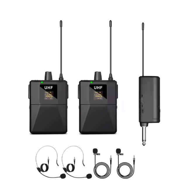 UHF Headset Wireless Microphone  2 Headset Mic System Lavalier Lapel Wireless Microphone with Bodypack Transmitter for Singing