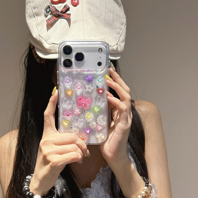 Sunforward 3D Pearl Candy Bear & Heart Star Glitter Silicone Shockproof Mobile Phone Cases for 17 Pro Max