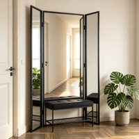Triptyque mural pliable sur pied en métal noir de luxe pour artiste, 3 voies, pleine longueur, pour salon et maison