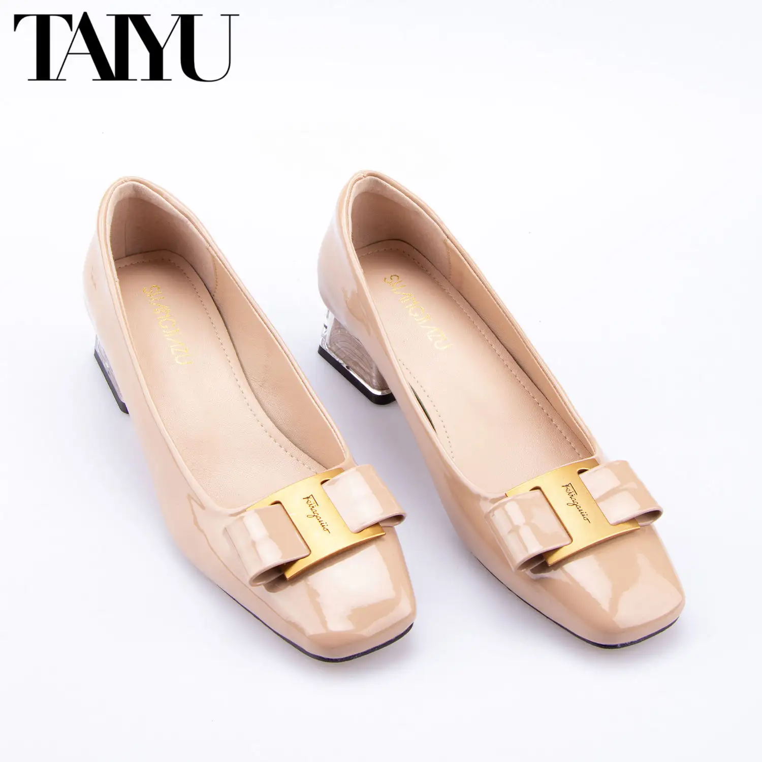 Wholesale Factory Price Square Heeled Pumps Shoes Fashion Lady's Square PU Leather Pumps Shoes for Women