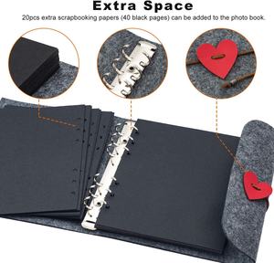 Album di Album di Album di foto di feltro grigio scuro multifunzionale con raccoglitore ad anelli ricaricabile e pagine nere vuote - Product Image 2