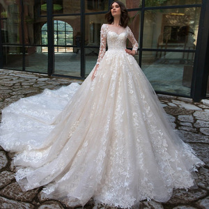 Nuovo <span class=keywords><strong>Abbigliamento</strong></span> Femminile, Abito da <span class=keywords><strong>Donna</strong></span> a Maniche Lunghe, Tinta Unita con Pizzo, Nuovo Abito da Sposa in Stile Europeo e Americano - Product Image 5