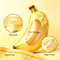 Op maat gemaakte bananenvormige, voedselveilige staande pouch met venster en ritssluiting, plastic verpakkingstas voor gedroogd fruit