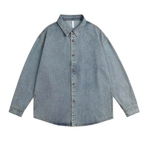 New Wholesale Custom Logo Streetwear Casual <b>Denim</b> <b>Shirt</b> 100% Cotton Vintage Washed Eco-Friendly Anti-Pilling Print - Product Image 4