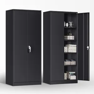 Gabinete de almacenamiento con bloqueo de puerta de acero negro con estantes ajustables Gabinete de archivo plegable de metal con 2 puertas para la oficina en casa de la escuela