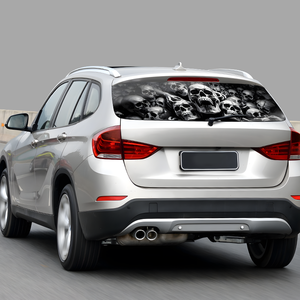 สติกเกอร์ไวนิลกันรังสียูวีแบบเจาะรูรูปหัวกะโหลกรถหน้าต่างด้านหลังเป็น65x17IN ของขวัญดีไซน์แบบโปร่งใสทนทานสำหรับเป็นของขวัญ - Product Image 1