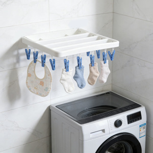 Wall Mounted Plastic Clothes Hanger With Clips For Socks Drying Foldable Multi Clip Design White Green Yellow Rectangle Shape - Product Image 4