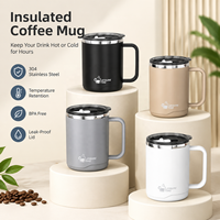 Mug à café en acier inoxydable 304 à double paroi isolé, tasse de bureau avec couvercle et infuseur à thé