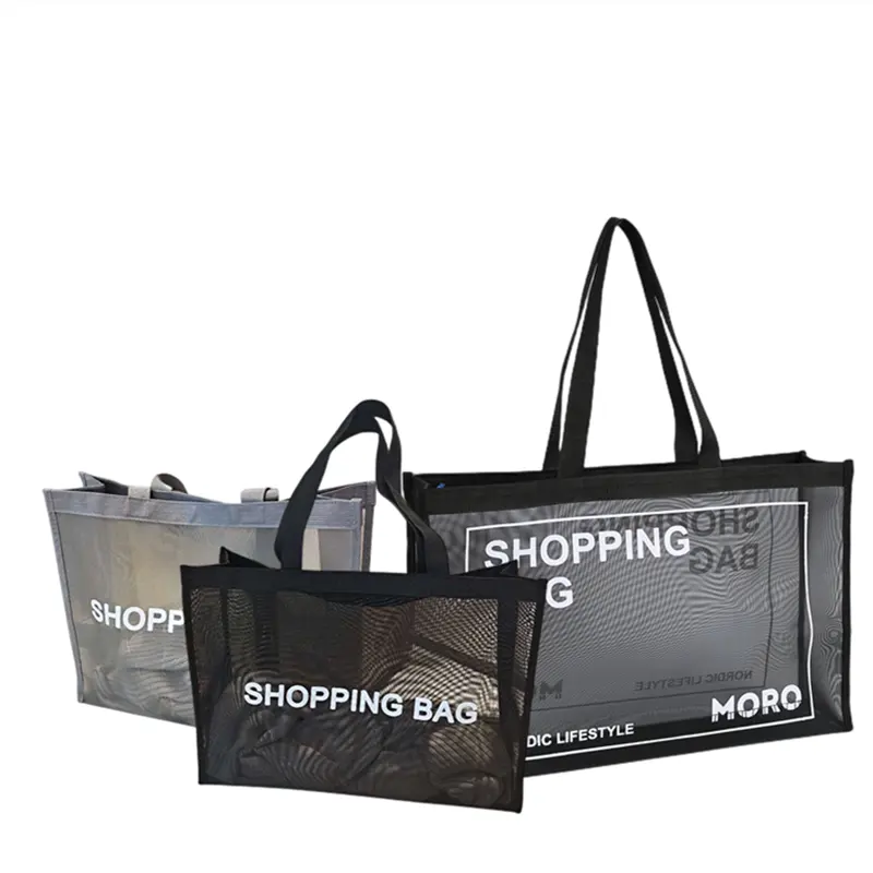 Outdoor handbag polyester waterproof Nylon mesh clear beach mesh tote bag shopping bags tote