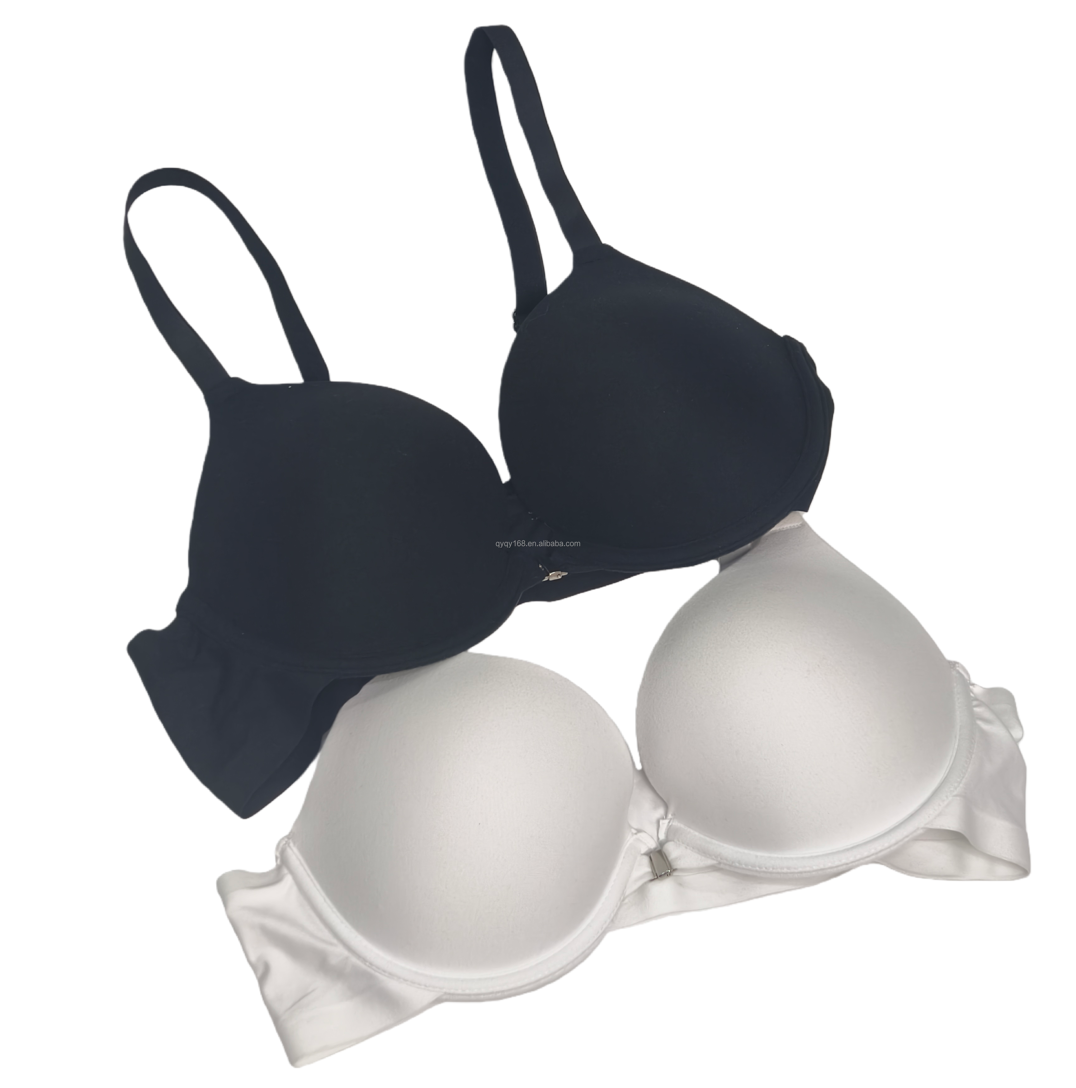 Solid-color Thin Three-quarters Cup Comfort Push-Up Bra Spandex/Nylon Front-Closure Underwire Adjustable Straps Breathable