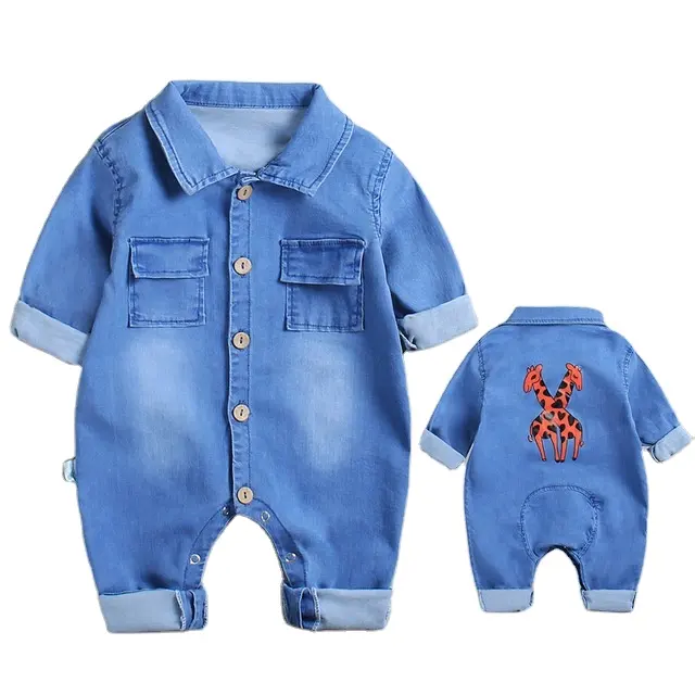 Herbst Baby Kleidung Neugeborene Langarm Denim Stram pler Set für Säuglings bekleidung Denim Jumps uit Einteiliger Boy Girl Kinder Denim