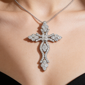 CUSTOM SILVER 10K/14K/18K GOLD PLATED LAB GROWN CVD DIAMOND CLASSIC ENGAGEMENT GIFT SWEATER <b>CHAIN</b> NECKLACE <b>CROSS</b> PENDANT - Product Image 5
