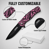 Fanstoon Elegant Roze 3D-geprint decoratief opvouwbaar mes voor dames, compact draagbaar zakmes voor kamperen en fruit snijden