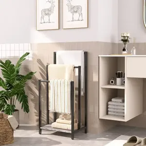 Blocco di <span class=keywords><strong>asciugamani</strong></span> a tre livelli in <span class=keywords><strong>legno</strong></span> moderno in metallo da parete tavolino alto portasciugamani con ripiano - Product Image 4