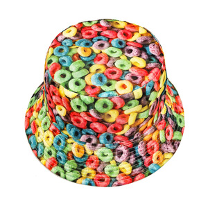 Chapeau de pêcheur réversible en gros chapeau drôle de fête pour les voyages de fête en plein air avec motif de céréales de petit déjeuner de boucles fruitées arc-en-ciel - Product Image 2