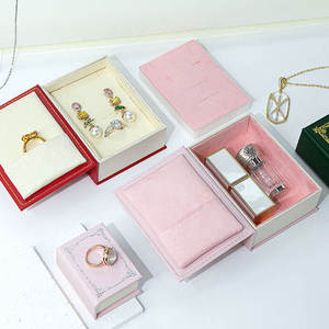 Elegant Rectangle Jewelry <b>Box</b> With Lid Book Style Storage Pink Blue Beige Embossed Pattern For Jewellery - Product Image 3