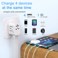 Worldplug Cargador de pared rápido Adaptador de corriente de viaje universal 4 puertos USB Adaptadores de enchufe convertidor mundial para computadora portátil Android Cell