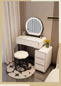 Table de maquillage en <span class=keywords><strong>bois</strong></span> crème avec miroir LED, idéale pour les petits appartements et les chambres principales - Product Image 4
