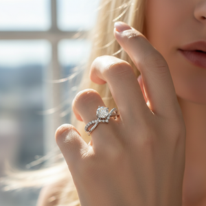 Vente directe d'usine, bijoux de mariage en argent 925 pour femmes, bague de fiançailles en <span class=keywords><strong>diamant</strong></span> de laboratoire de 1 carat, double couche, couronne de princesse, 1ct - Product Image 2