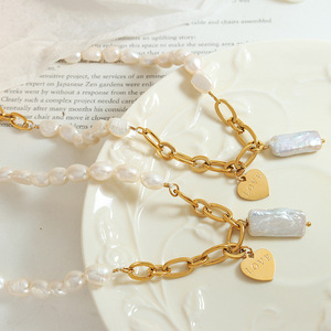 Collana con Perle Barocche Irregolari Naturali d'Acqua Dolce a Forma di <span class=keywords><strong>Cuore</strong></span>, Placcata in Oro 18K, in Acciaio Inossidabile, per Ragazze, Autunno-Inverno 2023 - Product Image 3