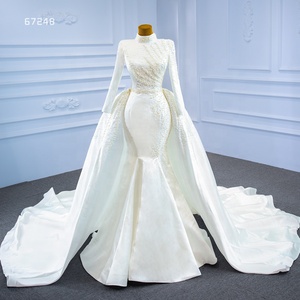 Robes de mariée sirène musulmanes à col haut et manches longues avec queue détachable Jancember RSM67248 - Product Image 1