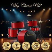 Educational Musical Instrument Toy Kids Drum Set 3 Piece With Stool Drumsticks For Boys Girls Birthday Gift Kids Drum Kit