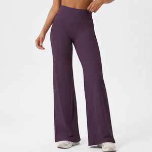 High Waist <b>Flared</b> Leg <b>Yoga</b> <b>Leggings</b> Solid Purple Seamless Stretch Full Length Activewear Pants Women Athletic Wear - Product Image 1