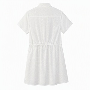 Robe chemise en coton blanc pour femme, manches courtes, col polo, boutonnée devant, taille à cordon, style minimaliste, printemps été, tenue décontractée - Product Image 3