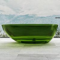 Baignoire carrée autoportante moderne en résine, fonction de trempage portable, couleur cristal transparent, capacité 60+ gallons, écologique, garantie 5 ans