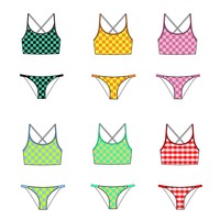 Op maat gemaakte private label checkerboard bikini bulkbestelling, cross-back geruite 2-delige badpak groothandel OEM strandbadkleding