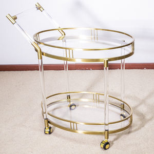 Chariot de service en laiton pour meubles d'hôtel, chariot de service en acrylique en métal doré - Product Image 2