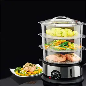 Food Steamer Fast Simultaneous, Cooking Stackable Baskets for Vegetables or Meats, Rice/Grains Tray, Auto Shutoff/