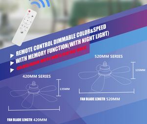 10W + 10W Quạt đèn skd bộ phận E27 ổ cắm điều khiển từ xa 3 màu sắc thay đổi độ sáng Quạt ánh sáng bóng đèn - Product Image 4