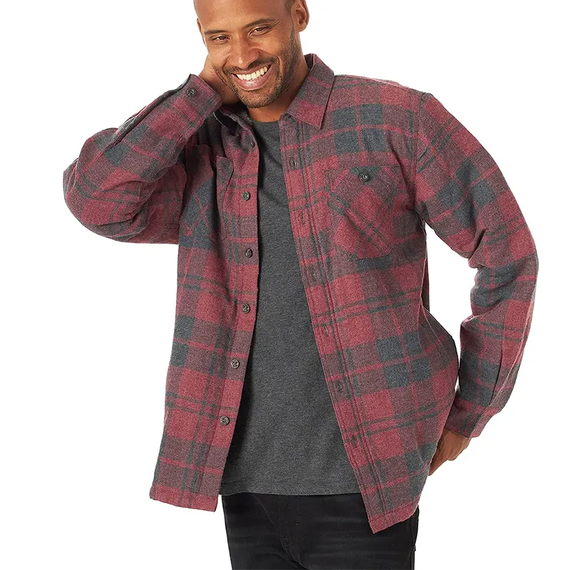 Men's Long Sleeve Sherpa Lined Shirt Jacket Winter Warm Oversized Plaid Flannel Shirt For Men