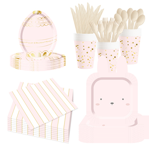 DAMAI - Juego de Decoración para Fiesta de Pascua, Vajilla Desechable al por Mayor, Platos de Papel con Diseño de Conejo Rosa, Huevo y Estrella, Mantel - Product Image 2