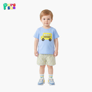 Puresun Groothandel Op Maat Gemaakt Cartoon Applicatie Korte Mouwen Kinderkleding Set Kinderkleding Katoen Jongenskleding Sets - Product Image 2