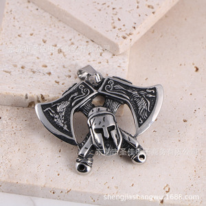 Vintage Yama Mask Pendant Double Sided Axe Armor Men's <b>Titanium</b> Steel Necklace SP1077 - Product Image 1