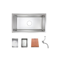 Évier de cuisine de luxe Thsink FSB8146 en acier inoxydable 304, à cuve unique, multifonction, design sous plan, avec robinet monotrou 1,0 mm