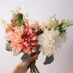 Retro Ölgemälde Stil Simulation Dahlienstrauß handgeführte Blumen Heimdekoration Ornamente Fotorequisiten Hochzeit Großhandel