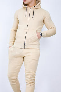 Venta al por mayor personalizado de los hombres Slim Fit transpirable antibacteriano más tamaño ropa deportiva sudaderas con capucha y chándal conjuntos-Beige Block Design - Product Image 2