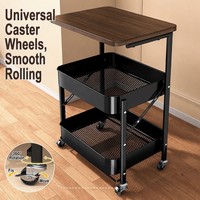 Chariot de rangement pliable peu encombrant en bois, chariot de rangement roulant pliable multi-niveaux, armoire de rangement mobile de chevet