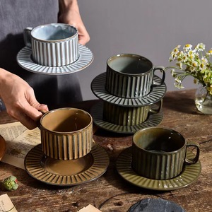 Tazza da caffè in ceramica grigio Vintage francese Set da 6 once tazza da 200ml tazza da tè e piatto - Product Image 1