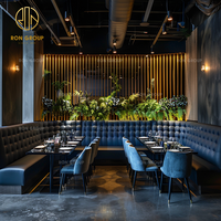 Conjunto de Muebles Modernos Ron Group, Asientos de Banqueta con Respaldo Alto Acolchado, Silla de Terciopelo Personalizada, Mesa Cuadrada de Mármol para Restaurante